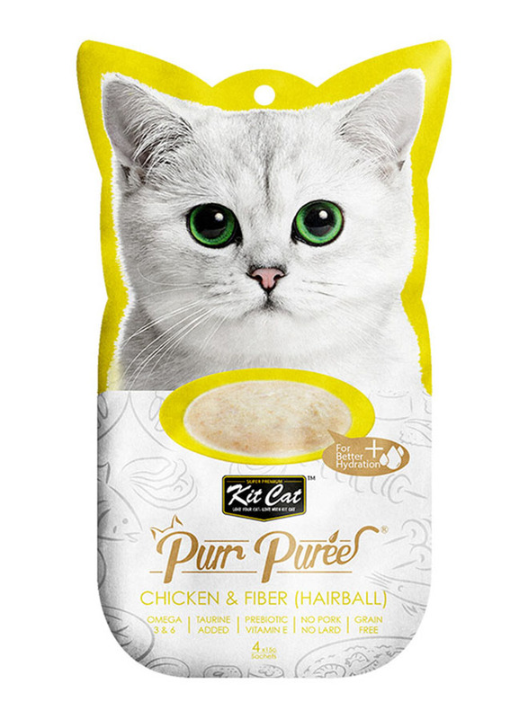 

Kit Cat Purr Puree Plus Chicken & Fiber (Hairball) Wet Cat Food, 4 x 15g