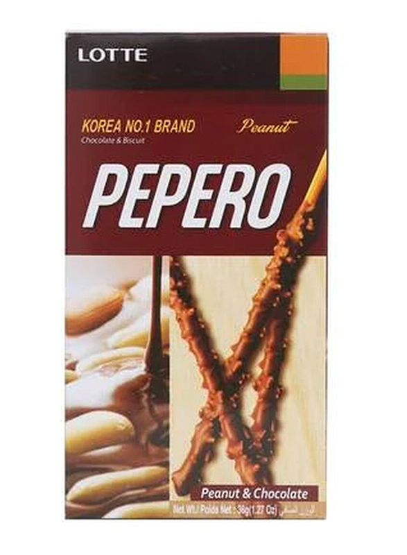 

Lotte Pepero Biscuit Sticks Covered with Peanut & Chocolate, 36g