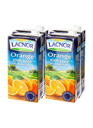 Lacnor 100% No Added Sugar Orange Juice, 4 x 1 Liter