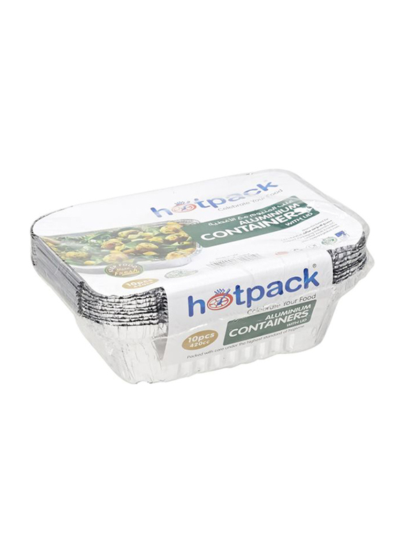 

Hotpack 10-Piece Aluminum Rectangle Food Storage Container 420cc, Silver