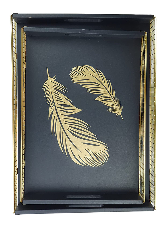 

Orchid 2-Piece Antique Wooden Rectangle Serving Tray, White/Gold