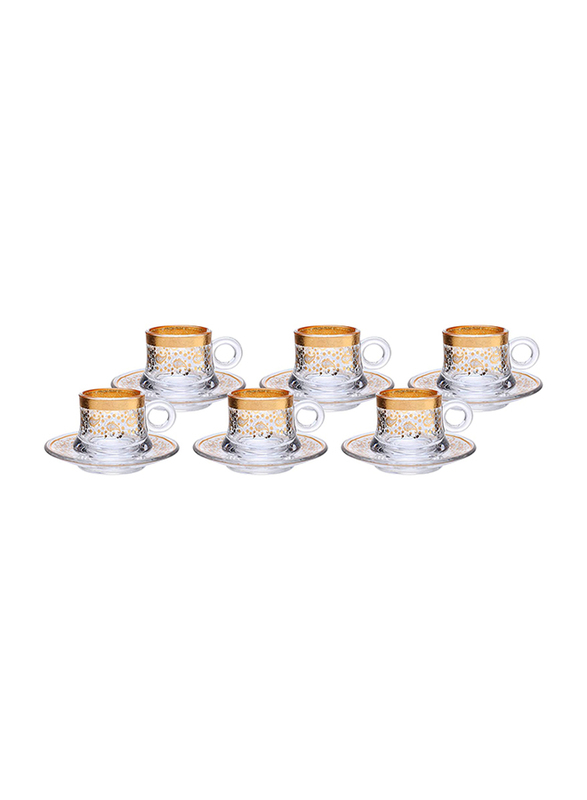 

Orchid 90ml 12-Piece Set Istikan Glass Cup & Saucer, Gold/Clear