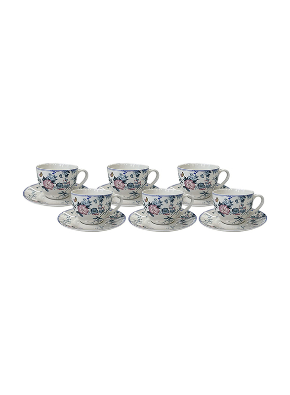 

Orchid 220ml 12-Piece Set Bone China Luxury Tea Cup & Saucer, Multicolour