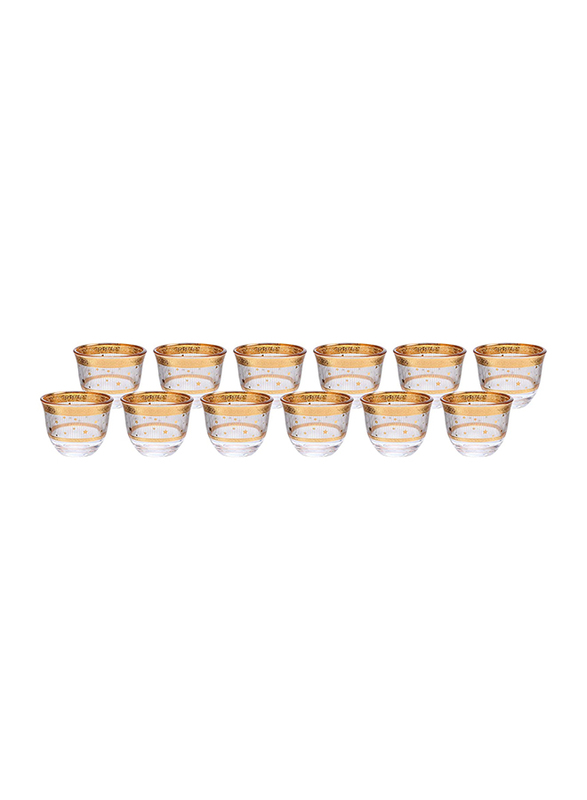 

Orchid 90ml 12-Piece Set Glass Gold Star Design Cawa Tea Cup, Gold/Clear