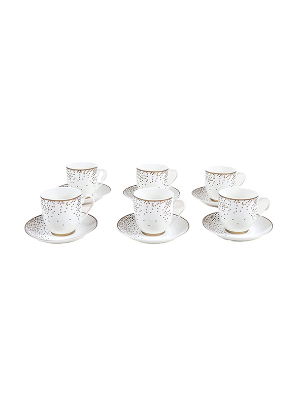 

Orchid 100ml 12-Piece Set Dots Design Ceramic Cup & Saucer, White/Gold