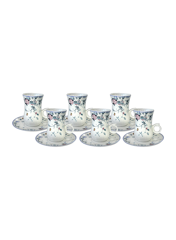 

Orchid 200ml 12-Piece Set Istikan Flower Design Porcelain Cup & Saucer, Multicolour