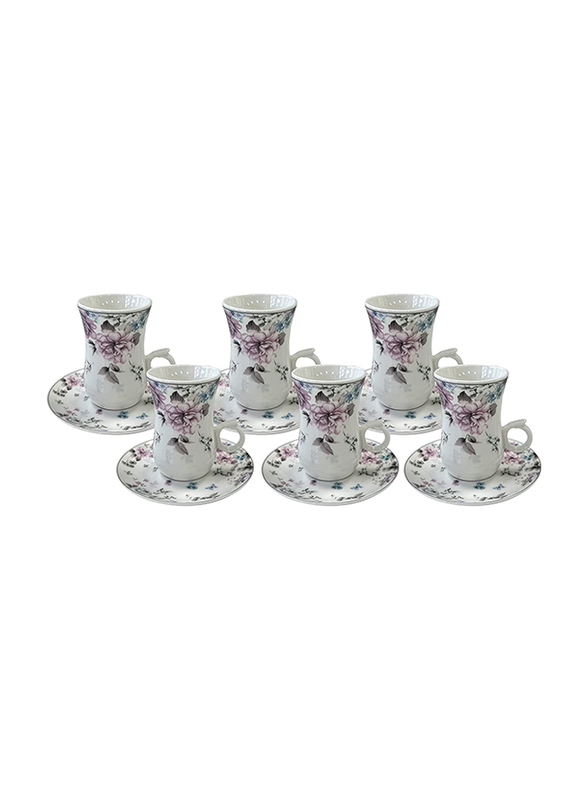 

Orchid 200ml 12-Piece Set Istikan Ceramic Tea Cups & Saucer, Multicolour