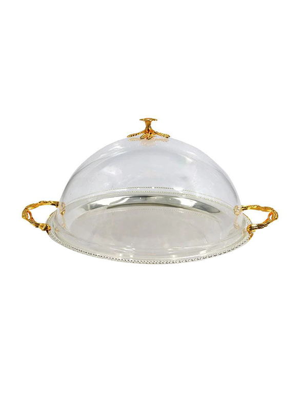 

AlpenBaerg 35cm Stainless Steel Round Cake Stand with Acrylic Cover with Beautiful Handles, CD-6521, Silver/Gold