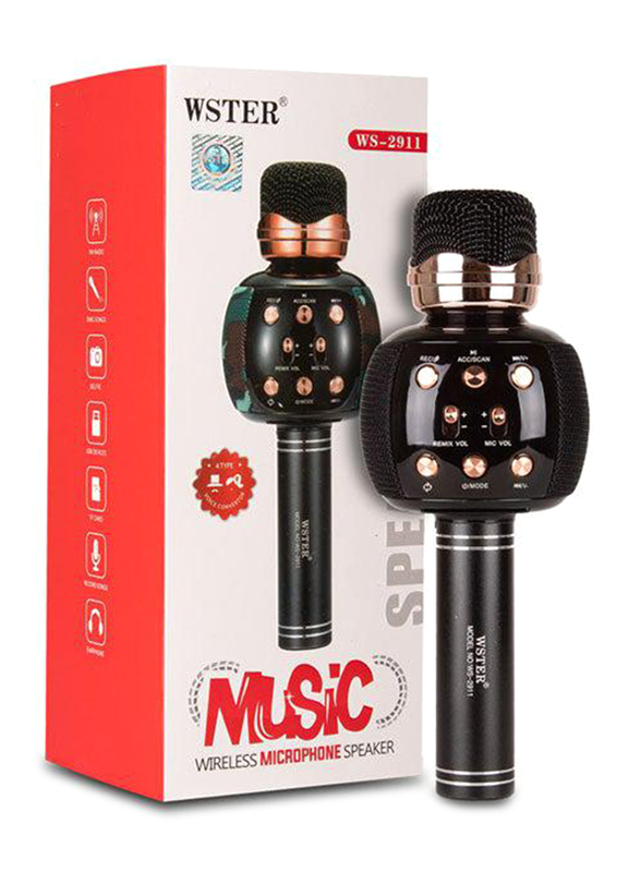 

Wster Wireless Bluetooth Microphone, WS-2911, Black/Gold