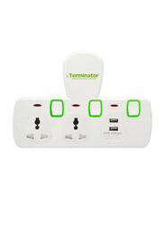 Terminator 2-Way Universal T Socket with 2 USB, TMA 2T-2USB, White
