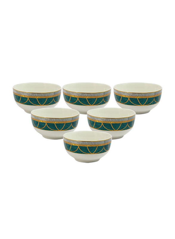 

Angela 11cm Ceramic Round Small Dessert Bowls Set of 6, MK-214, White/Green