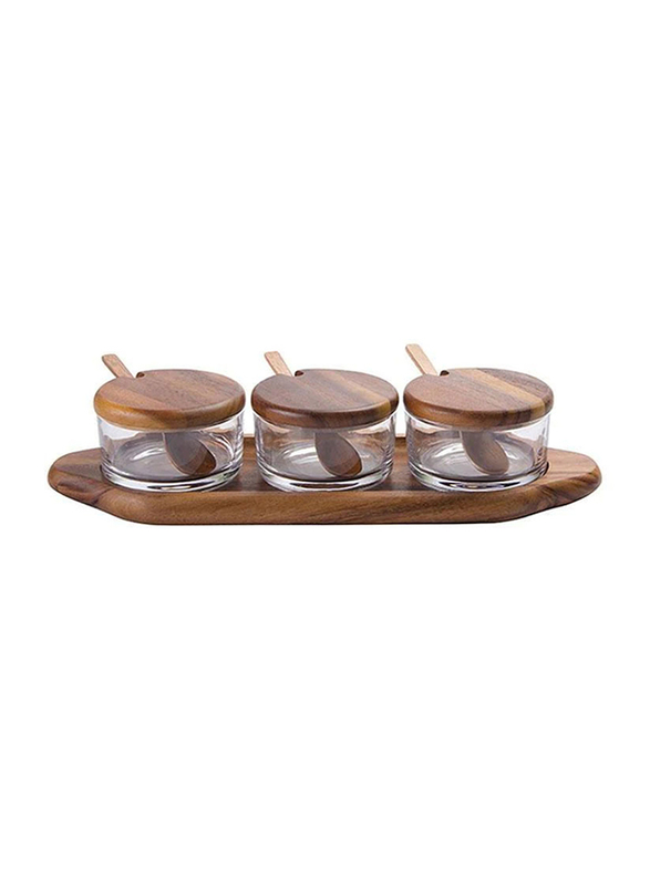 

Billi 10-Piece Wood Round Condiment Jars with Wooden Tray Set of 3, ACA-HG 527/3T WL, Brown