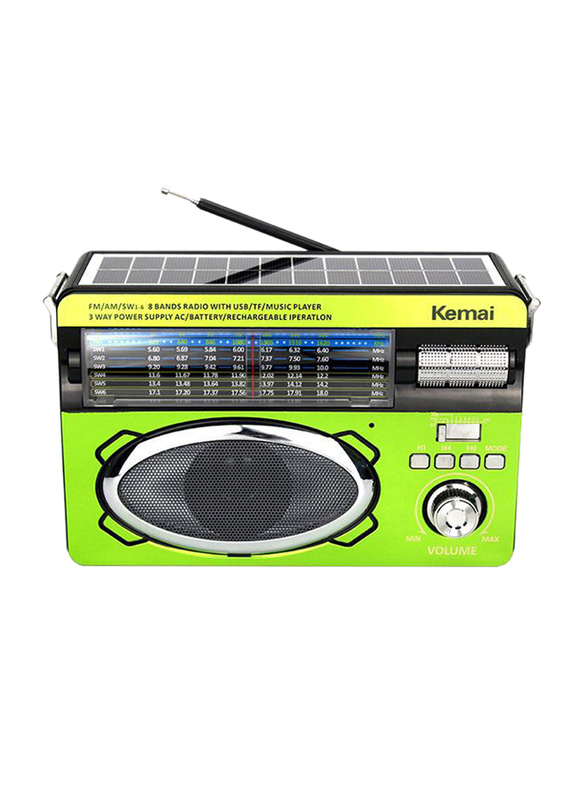

Kemai Wireless Solar Radio with AM FM SW 8 Bands Solar Torch Light & Radio, MD-517BT-S, Green