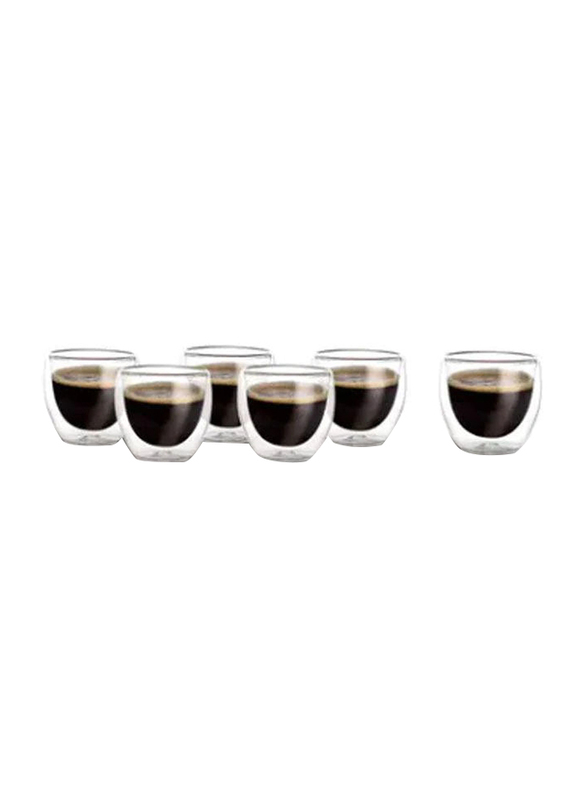 

Blackstone Cuisine Art 6-Piece 80ml Glass Double Walled Thermal Insulated Coffee Cup, Clear
