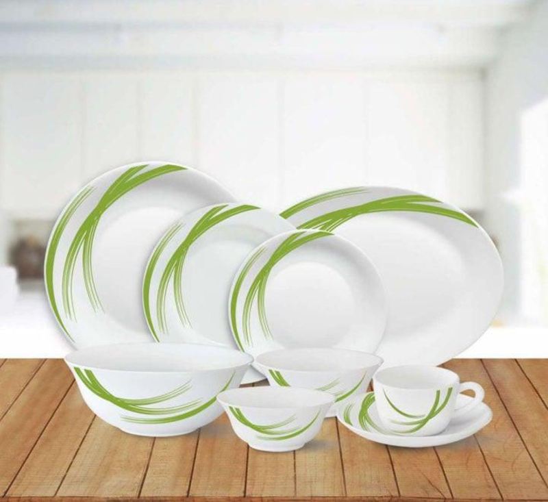 

Borosil 38-Piece Round Borosil Larah Stripe Dinner Set, 38DSPL01-G, White/Green