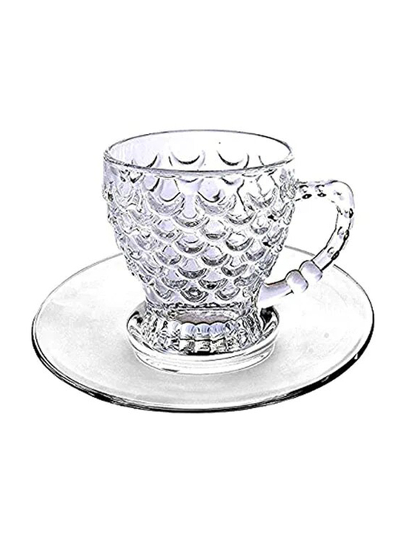 

12-Piece Crystal Bubble Design Glass Tea & Coffee Cup with Saucer Set, Clear