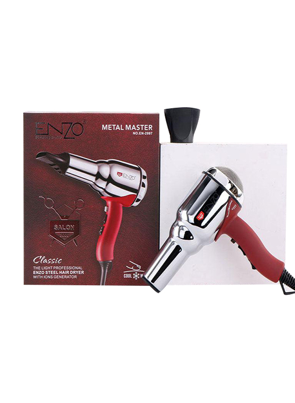 

Enzo Professional Steel Hair Dryer with Ions Generator, 8000W, Red/Silver