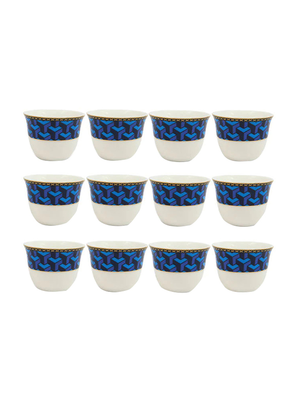 

Angela 12-Piece Porcelain Round Cawa Cup Set, White/Blue