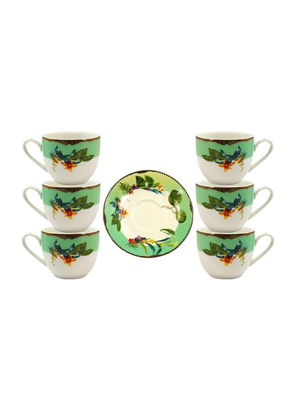 

12-Piece Milk/Haleeb & Saucer Set, WR-1459, Green/White