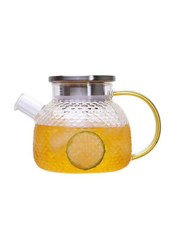 

1000ml Mouth Blown Heat Resistant Hammer Grain Glass Pitcher with Stainless Steel Lid, SH0000665, Clear