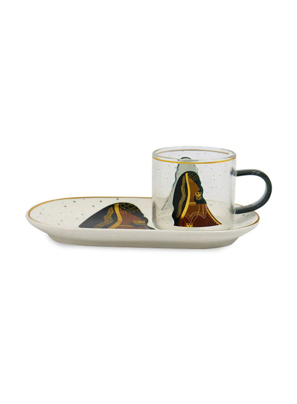 

12-Piece Tea Coffee Cup and Saucer Set, Brown/Clear