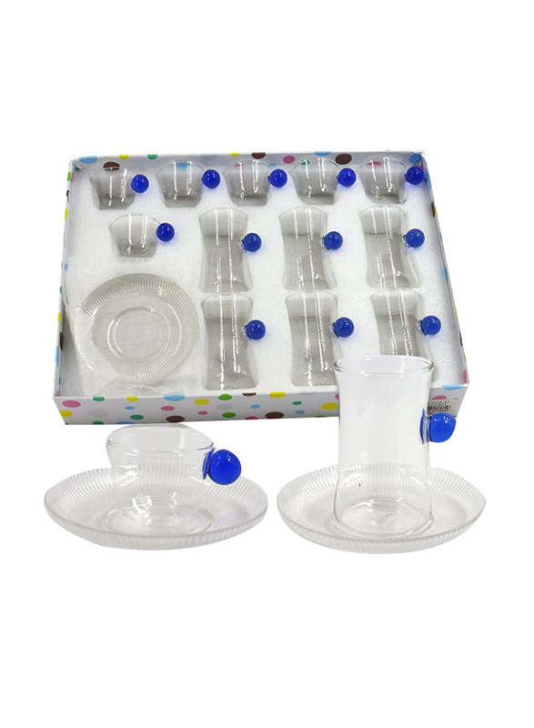 

Generic 18-Piece Single Wall Tea Glass Set, Clear/Blue
