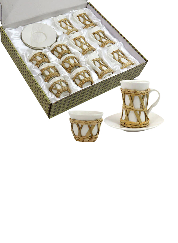 

18-Piece Tea Set, White/Brown