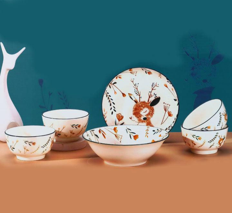 

6-Piece Deer Printed Ceramic Dinner Set, White