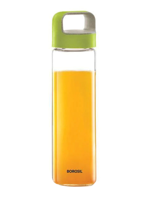 

750ml Neo & Crysto Wide Glass Water Bottle with Green Lid, Clear