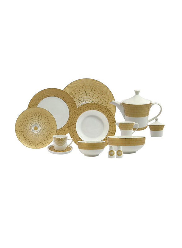 

47-Piece Round Shape Dinner Set with Gold Decal, MK-173, White/Gold