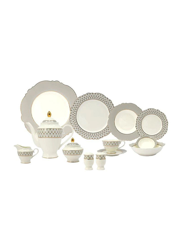 

Angela 47-Piece Ceramic Romantic Shape Dinner Set, RM-187, Grey