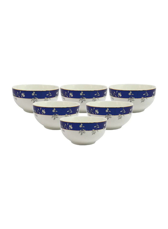 

Angela 4.5-Inch Ceramic Round Small Dessert Bowls Set of 6, MK-252, White/Blue