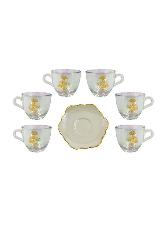 

12-Piece Glass Printed Milk/Haleeb Cup & Saucer Set, VC104, Clear/White