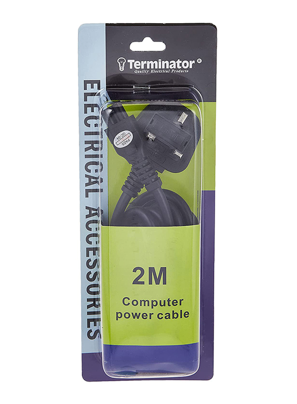 Terminator High Grade Laptop LED TV Clover Leaf Plug Power Cable 2 Meter 13A Fused UK Plug, TC-2M-LT, Black