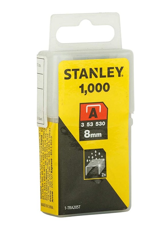 Stanley 8mm Light Duty Type A Staples, 1000 Pieces, 1-TRA205T, Silver