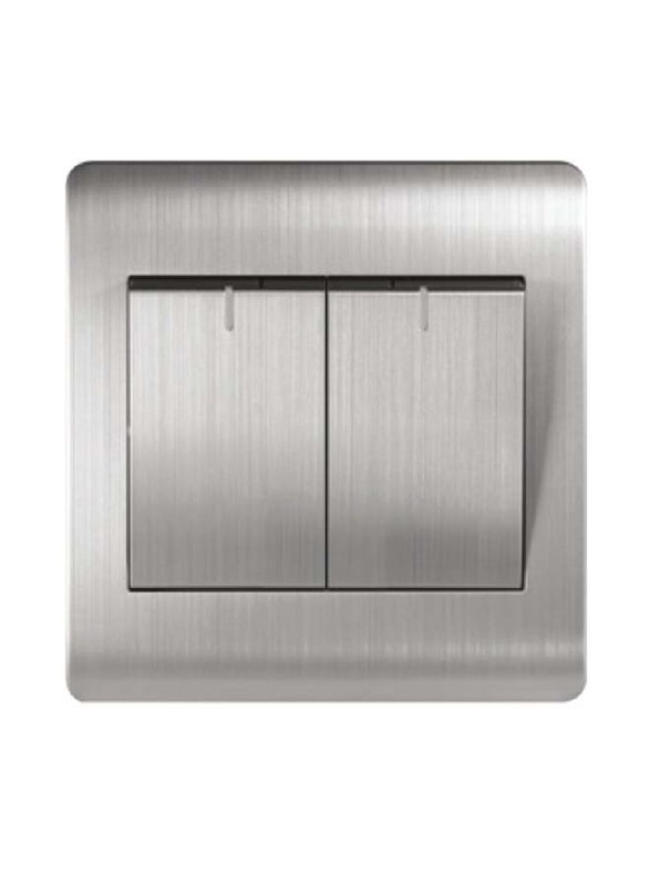 Milano 16A 2 Gang 1 Way Switch, Silver