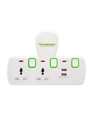 Terminator 2-Way Socket with 2 USB Port T Power Extension, White