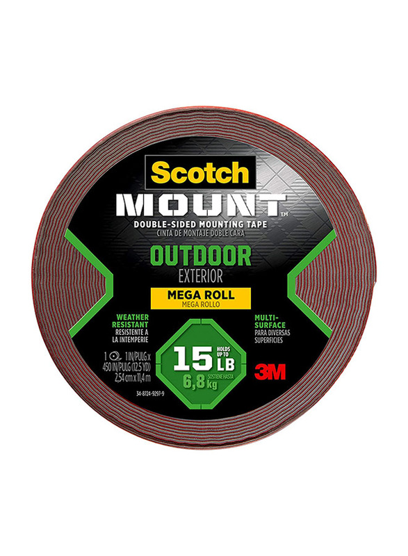 

3M Scotch Mount Outdoor Double-Sided Mounting Tape, 1-inch x 450-inch, Black/Red