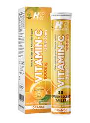 HC Nutrition Vitamin C 1000mg + Zinc 50mg Stevia Effervacent, 20 Tablets