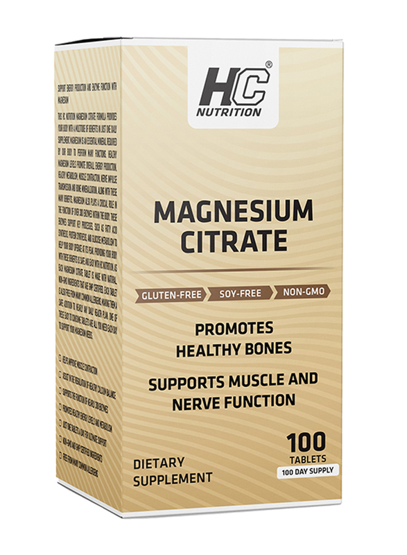 HC Nutrition Magnesium Citrate Dietary Supplement, 100 Tablets