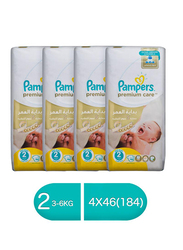 Pampers Premium Care Diapers, Size 2, 3-6 kg, (4x46) 184 Count