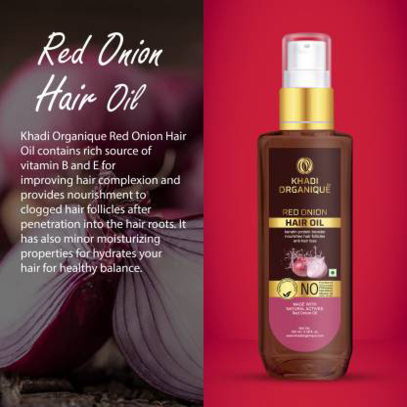Khadi Organique Red Onion Hair Oil for All Hair Types, 100ml