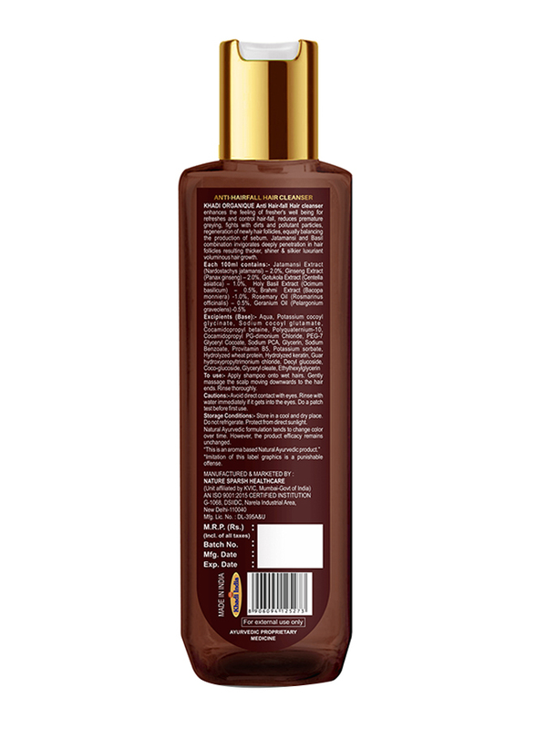 Khadi Organique Anti Hair Fall Hair Cleanser Shampoo for Sensitive Scalps, 200ml