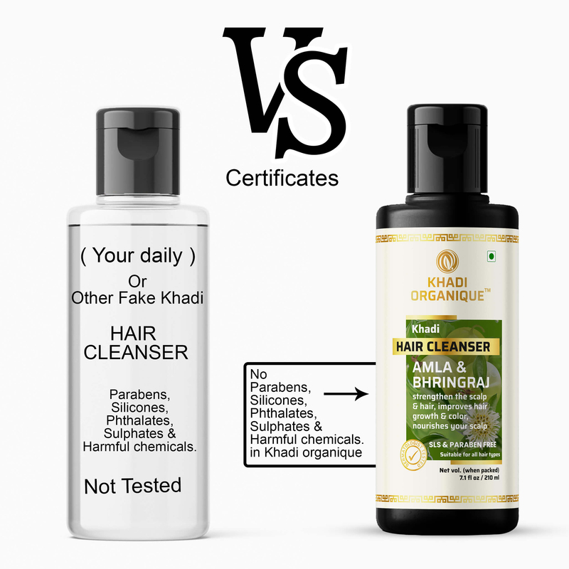 Khadi Organique Amla & Bhringraj Hair Cleanser Shampoo for Sensitive Scalps, 210ml