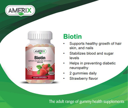 Amerix Biotin Vitamins Adults Dietary Supplement, 5000mcg, 60 Gummies
