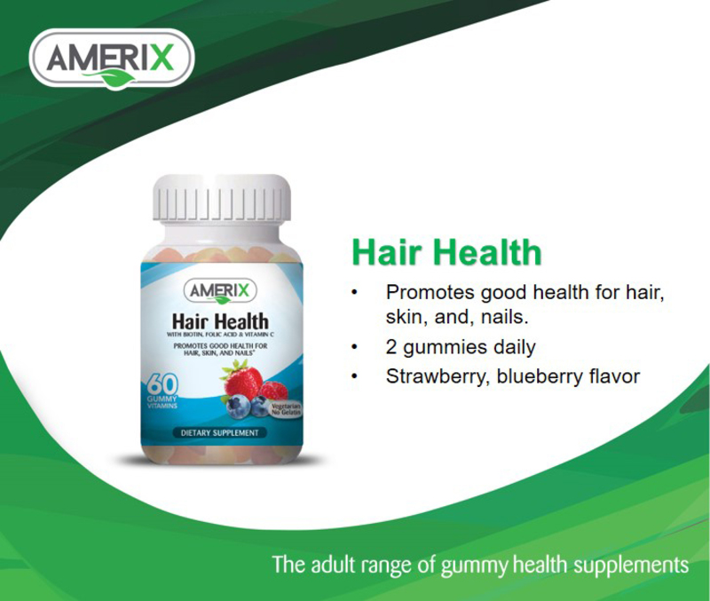 Amerix Hair Health Vitamins Dietary Supplement Adults, 250mg, 60 Gummies |   - Dubai