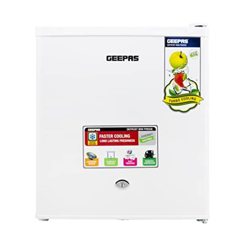 

Geepas 60L Single Door Mini Fridge, GRF654WPEN, White