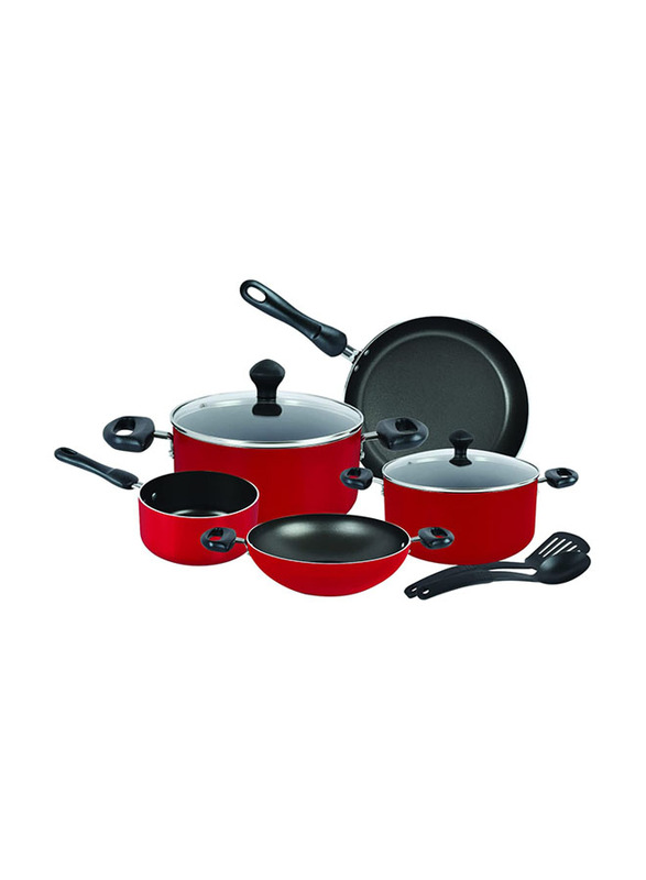 

Prestige 9-Pieces Non-Stick Cookware Set, Black/Red
