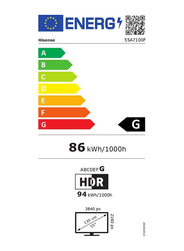 Hisense 55-inch Vidaa 4K UHD Ultra HD Smart TV, 55A7100F, Black
