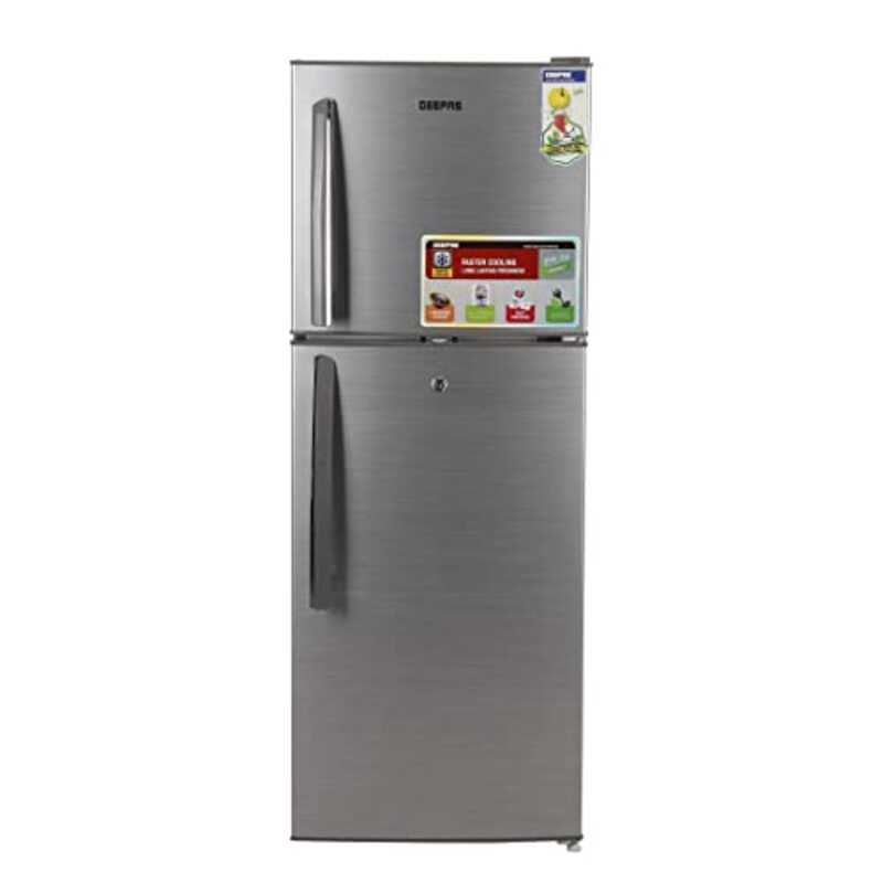 

Geepas 160L Double Door Refrigerator, GRF2209SXE, Silver